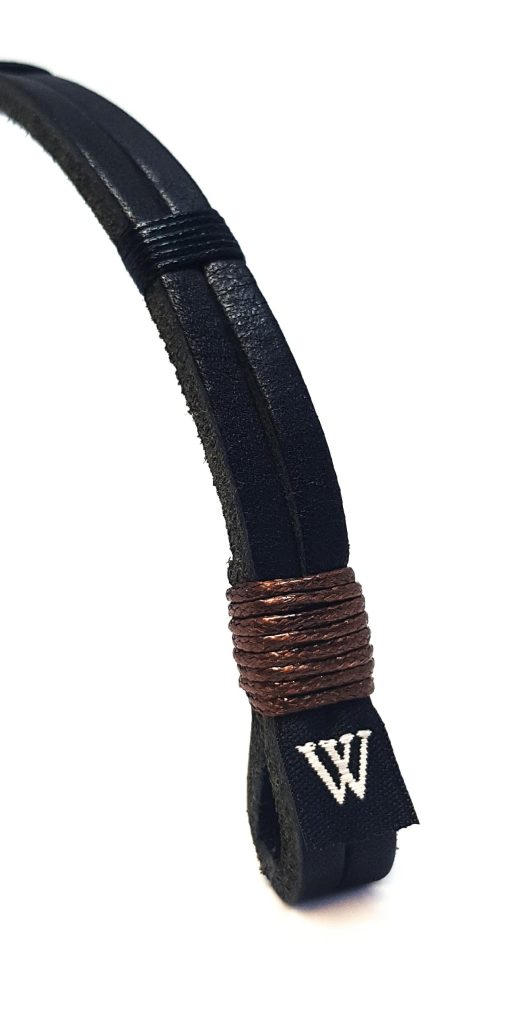 Bratara din piele naturala neagra cu prinderi maro inchis - imagine 3