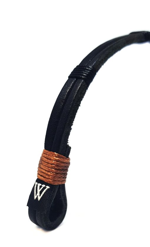 Bratara din piele naturala negra cu prinderi maro deschis - imagine 3