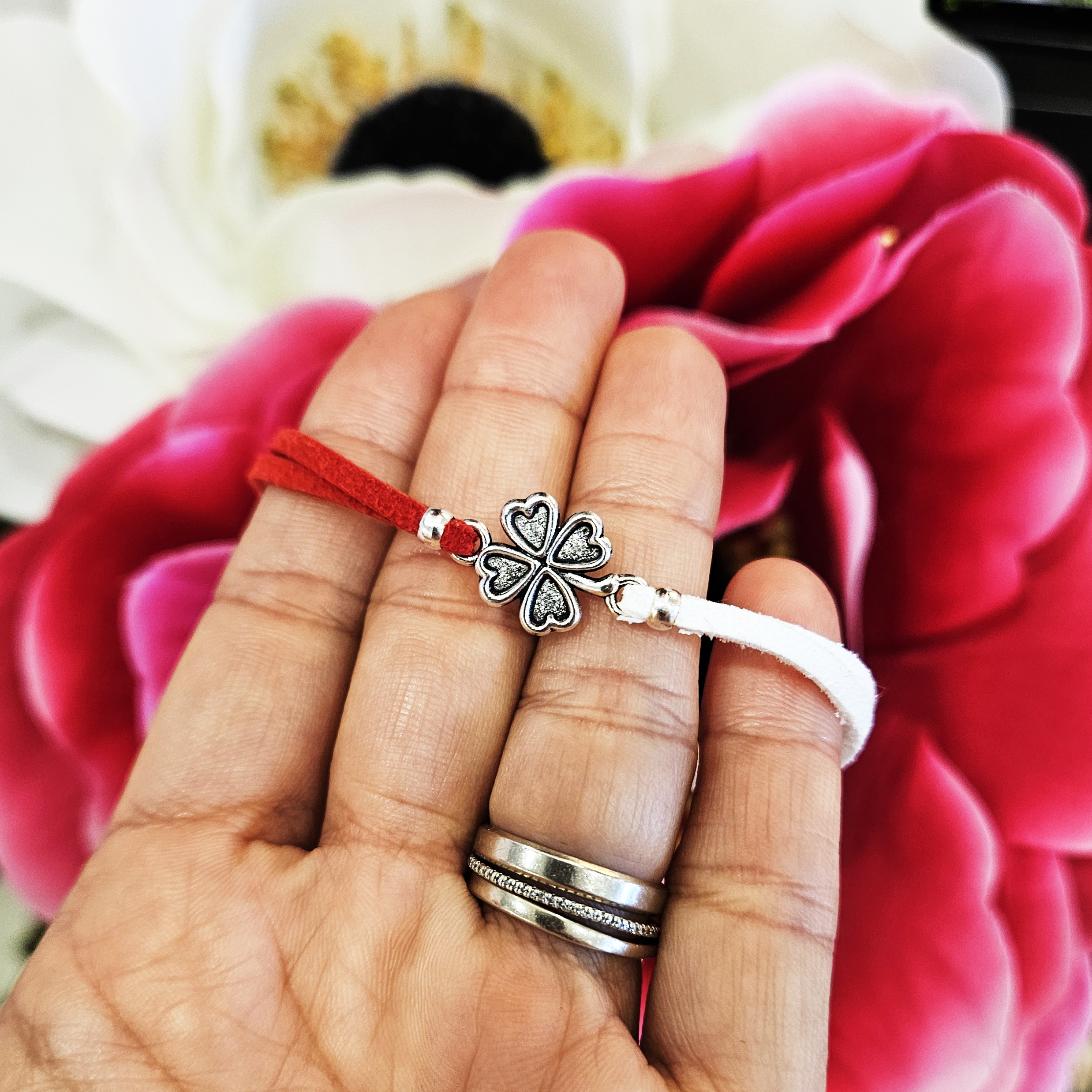 Martisor Bratara Trifoi cu patru foi, din piele intoarsa eco lucrata manual by Wild Bracelets - imagine 8