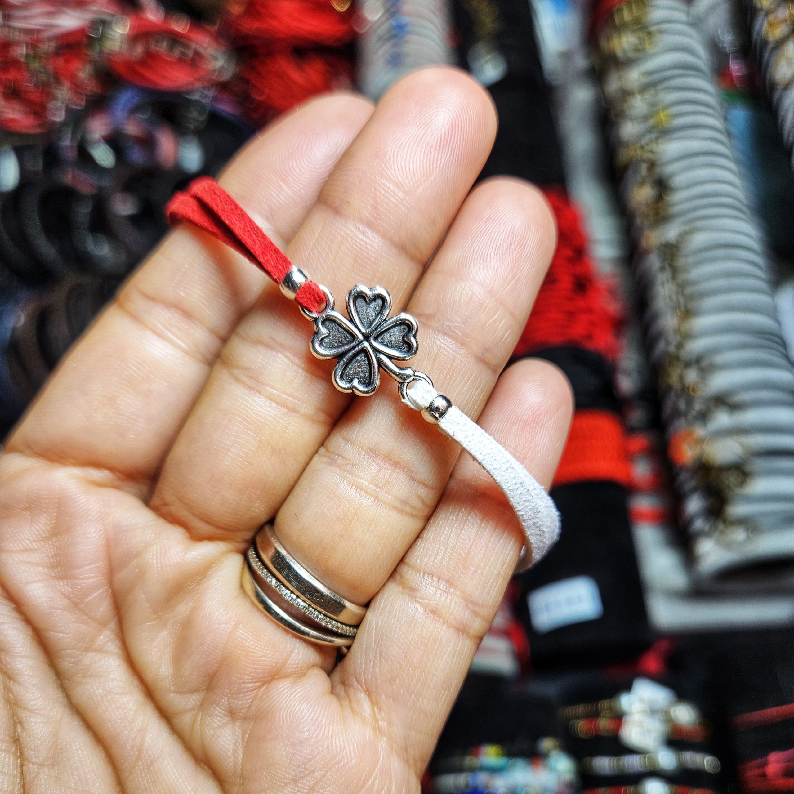 Martisor Bratara Trifoi cu patru foi, din piele intoarsa eco lucrata manual by Wild Bracelets - imagine 2