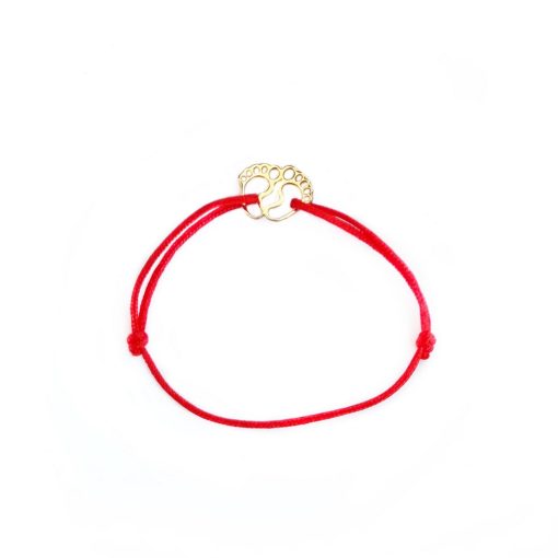 Bratara bebe din aur 14k cu charm talpite, reglabile din snur rosu de matase lucrate 100% manual - imagine 3