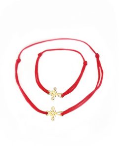 Set 2 Bratari din aur 14k, Mama si bebe cu charm cruciulita, reglabile din snur rosu de matase lucrate 100% manual