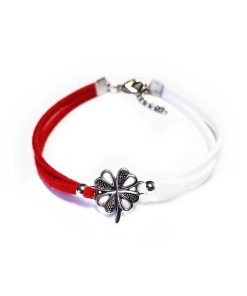 Martisor Bratara Trifoi cu patru foi stilizat, din piele intoarsa eco lucrata manual by Wild Bracelets
