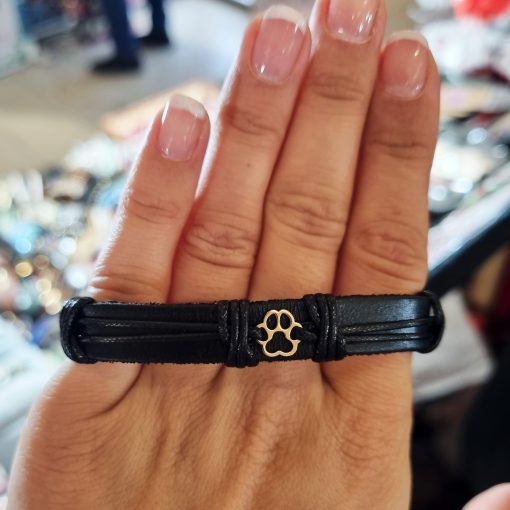 Bratara din piele naturala cu Aur 14k, reglabila, cu charm Labuta de aur, realizata manual - imagine 4