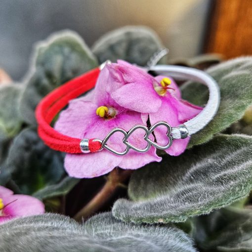 Martisor Bratara 3 Inimioare, din piele intoarsa eco lucrata manual by Wild Bracelets - imagine 5