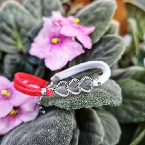 Martisor Bratara 3 Inimioare, din piele intoarsa eco lucrata manual by Wild Bracelets - imagine 6