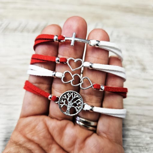 Martisor Bratara 3 Inimioare, din piele intoarsa eco lucrata manual by Wild Bracelets - imagine 8