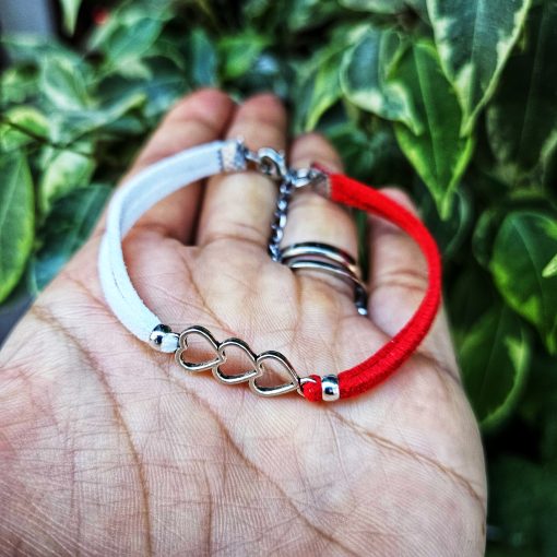 Martisor Bratara 3 Inimioare, din piele intoarsa eco lucrata manual by Wild Bracelets - imagine 3