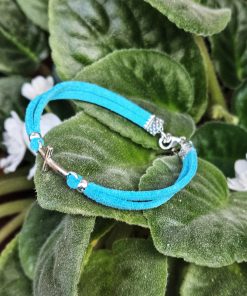 Alternative view of Bratara cu Cruciulita, din piele intoarsa eco, turcoaz, lucrata manual by Wild Bracelets