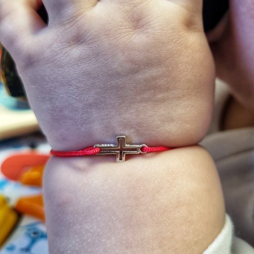 Bratara Bebe reglabila din Argint 925 cu charm cruciulita si snur rosu de matase - imagine 5
