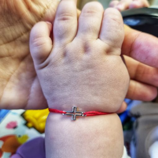 Bratara Bebe reglabila din Argint 925 cu charm cruciulita si snur rosu de matase - imagine 7