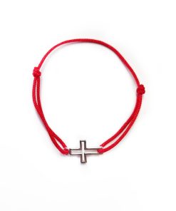 Bratara Bebe reglabila din Argint 925 cu charm cruciulita si snur rosu de matase