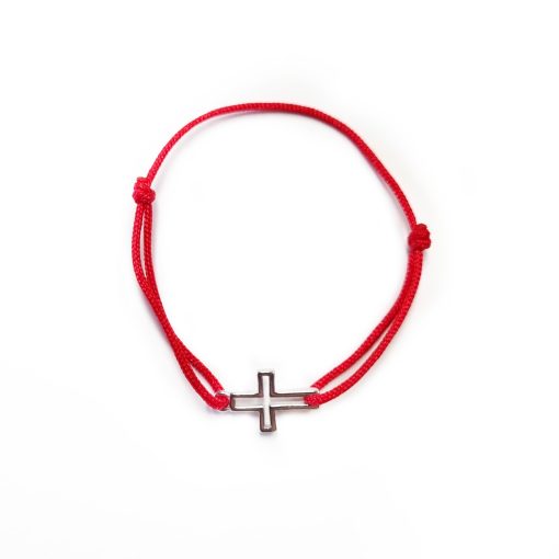 Bratara Bebe reglabila din Argint 925 cu charm cruciulita si snur rosu de matase