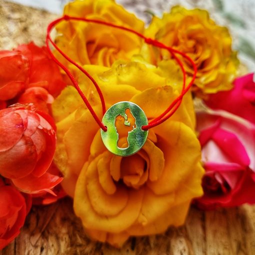 Bratara reglabila din Argint 925 cu charm Mama cu bebe si snur rosu de matase - imagine 7