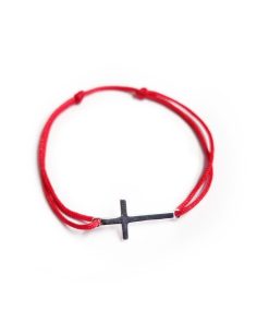 Bratara Bebe reglabila din Argint 925 cu charm Cruciulita plina si snur rosu de matase