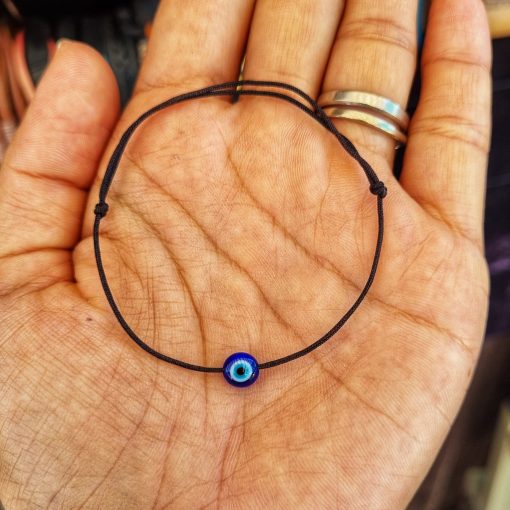 Bratara cu ochi de deochi plat, adult, Wild bracelets, reglabila din snur negru de matase - imagine 3