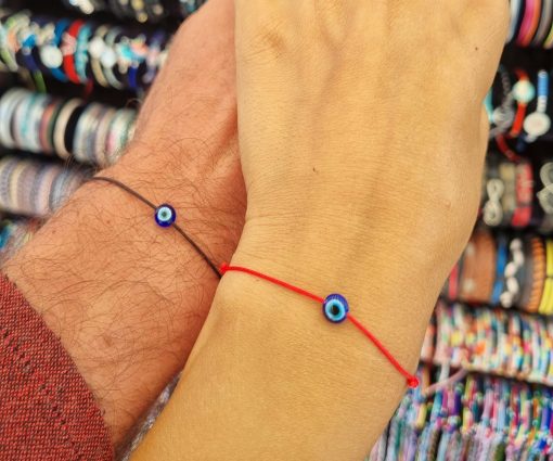 Bratara cu ochi de deochi plat, adult, Wild bracelets, reglabila din snur negru de matase - imagine 5