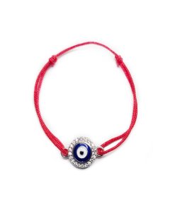 Bratara Bebe reglabila din Argint 925 cu charm ochi de deochi cu cristale zirconia si snur rosu de matase