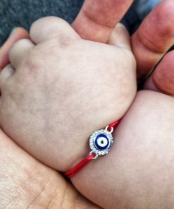 Alternative view of Bratara Bebe reglabila din Argint 925 cu charm ochi de deochi cu cristale zirconia si snur rosu de matase