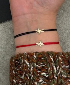 Alternative view of Bratara Aur 14k cu charm cruciulita, reglabila si snur de matase negru, de adult unisex Wild Bracelets