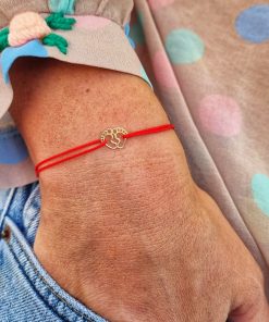 Alternative view of Bratara Aur 14k cu charm talpite, reglabila si snur de matase rosu, de adult unisex Wild Bracelets