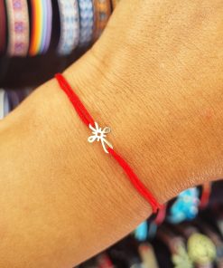 Alternative view of Bratara Aur 14k cu charm cruciulita, reglabila si snur de matase rosu, de adult unisex Wild Bracelets