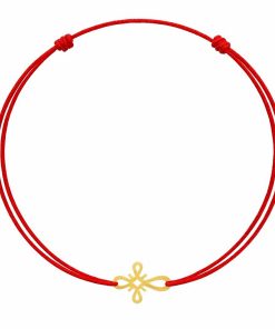 Bratara Aur 14k cu charm cruciulita, reglabila si snur de matase rosu, de adult unisex Wild Bracelets