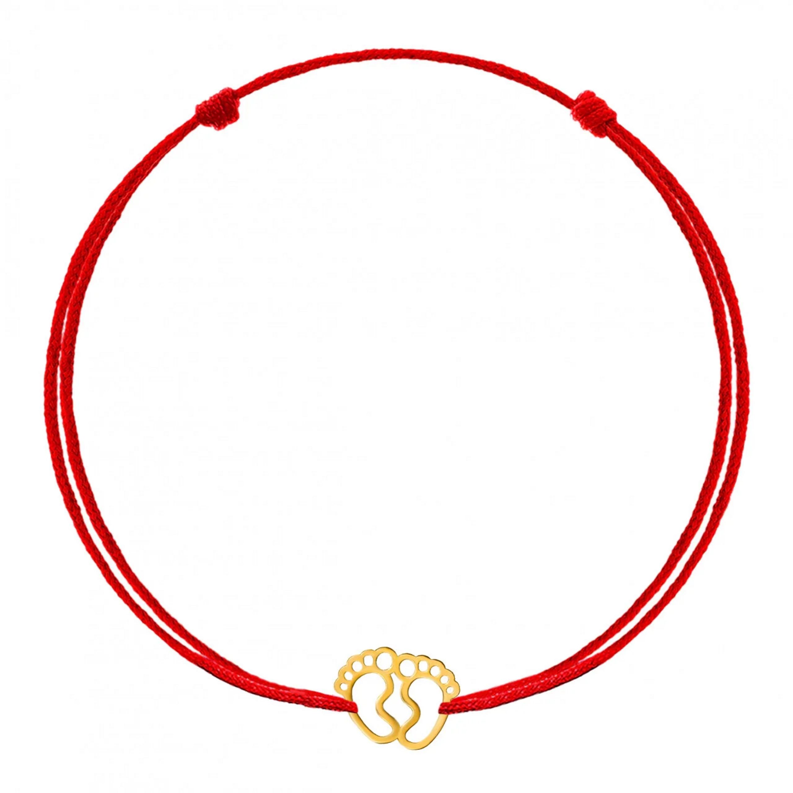 Bratara Aur 14k cu charm talpite, reglabila si snur de matase rosu, de adult unisex Wild Bracelets